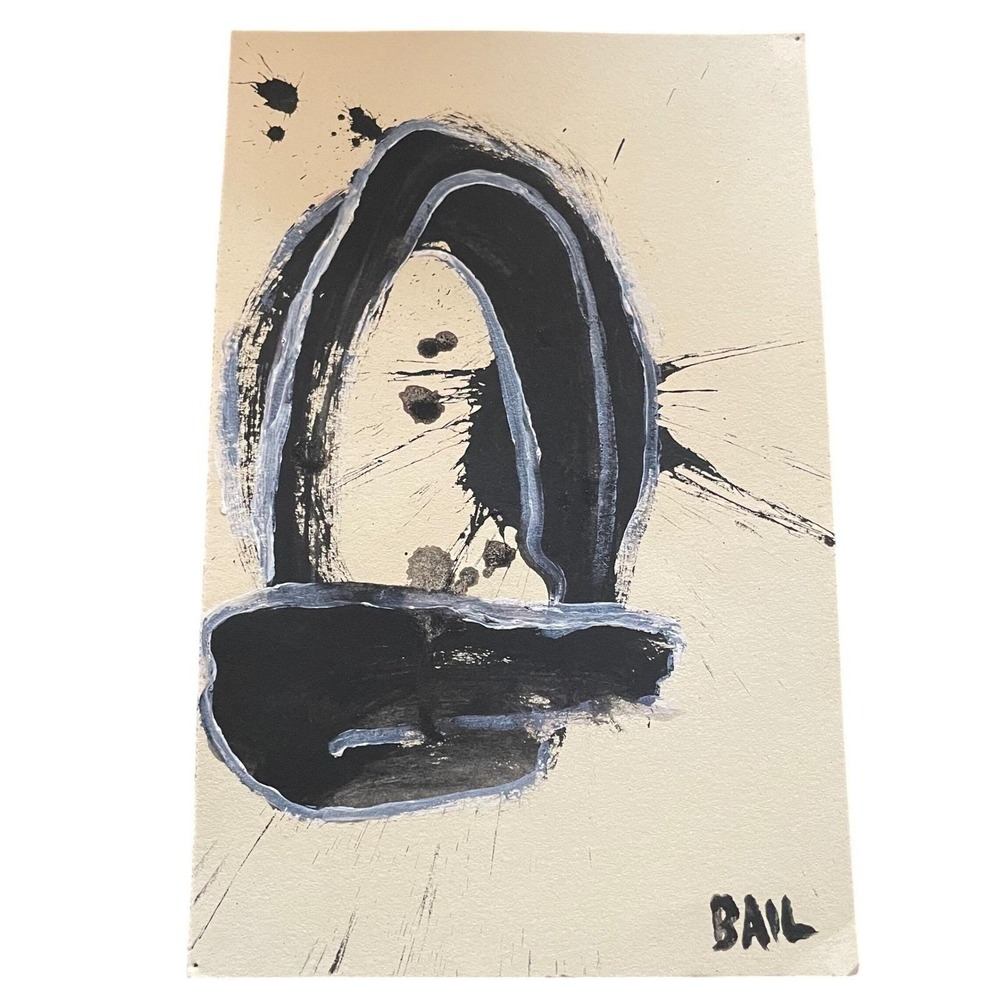 BAIL Abstract Art Painting Modern Black White Ink Splash Wall Art 5.5 x 8.5